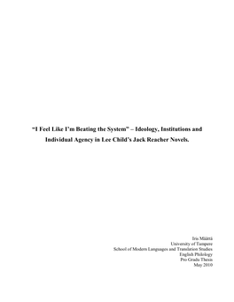 Ideology, Institutions and Individual Agency in Lee Child’S Jack Reacher Novels