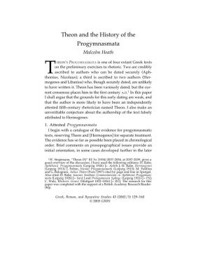 Theon and the History of the Progymnasmata Malcolm Heath