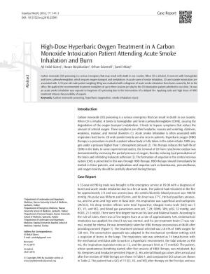 High-Dose Hyperbaric Oxygen Treatment in a Carbon Monoxide