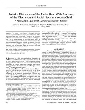 Anterior Dislocation of the Radial Head with Fractures of the Olecranon and Radial Neck in a Young Child a Monteggia Equivalent Fracture-Dislocation Variant