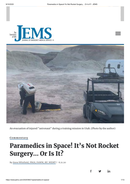 Paramedics in Space! It’S Not Rocket Surgery… Or Is It? - JEMS