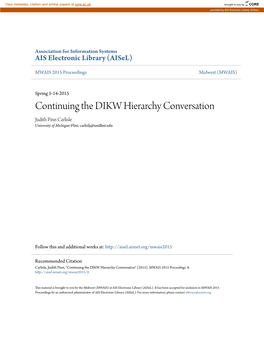 Continuing the DIKW Hierarchy Conversation Judith Pinn Carlisle University of Michigan-Flint, Carlislj@Umflint.Edu