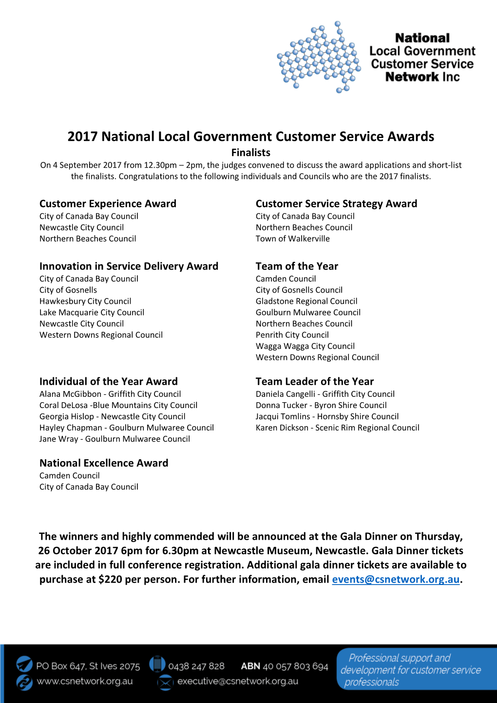 2017 National Local Government Customer Service Awards