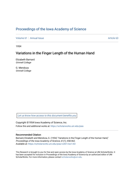 Variations in the Finger Length of the Human Hand