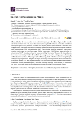 Sulfur Homeostasis in Plants