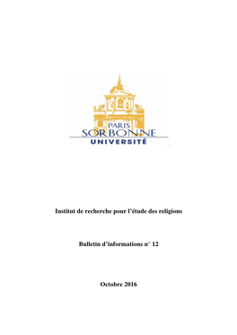 Institut De Recherche Pour L'étude Des Religions Bulletin D'informations N
