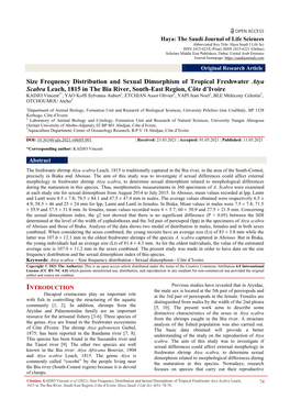 Size Frequency Distribution and Sexual Dimorphism of Tropical