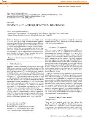 Humour and Autism Spectrum Disorders