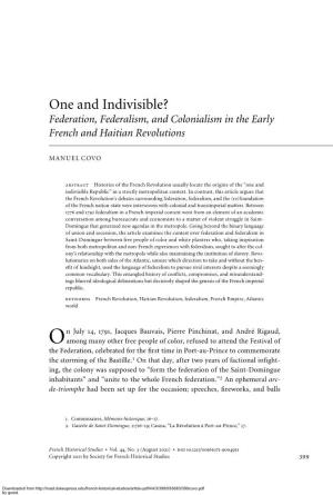 One and Indivisible? Federation, Federalism, and Colonialism in the Early French and Haitian Revolutions