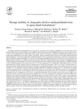 Storage Stability of Anagrapha Falcifera Nucleopolyhedrovirus in Spray-Dried Formulationsq