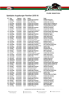 Spielplan Augsburger Panther 2015-16