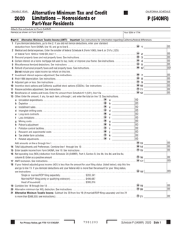 2020 Schedule P(540NR) Alternative Minimum Tax and Credit Limitations