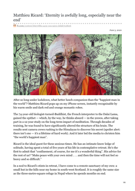 Matthieu Ricard: 'Eternity Is Awfully Long, Especially Near the End'