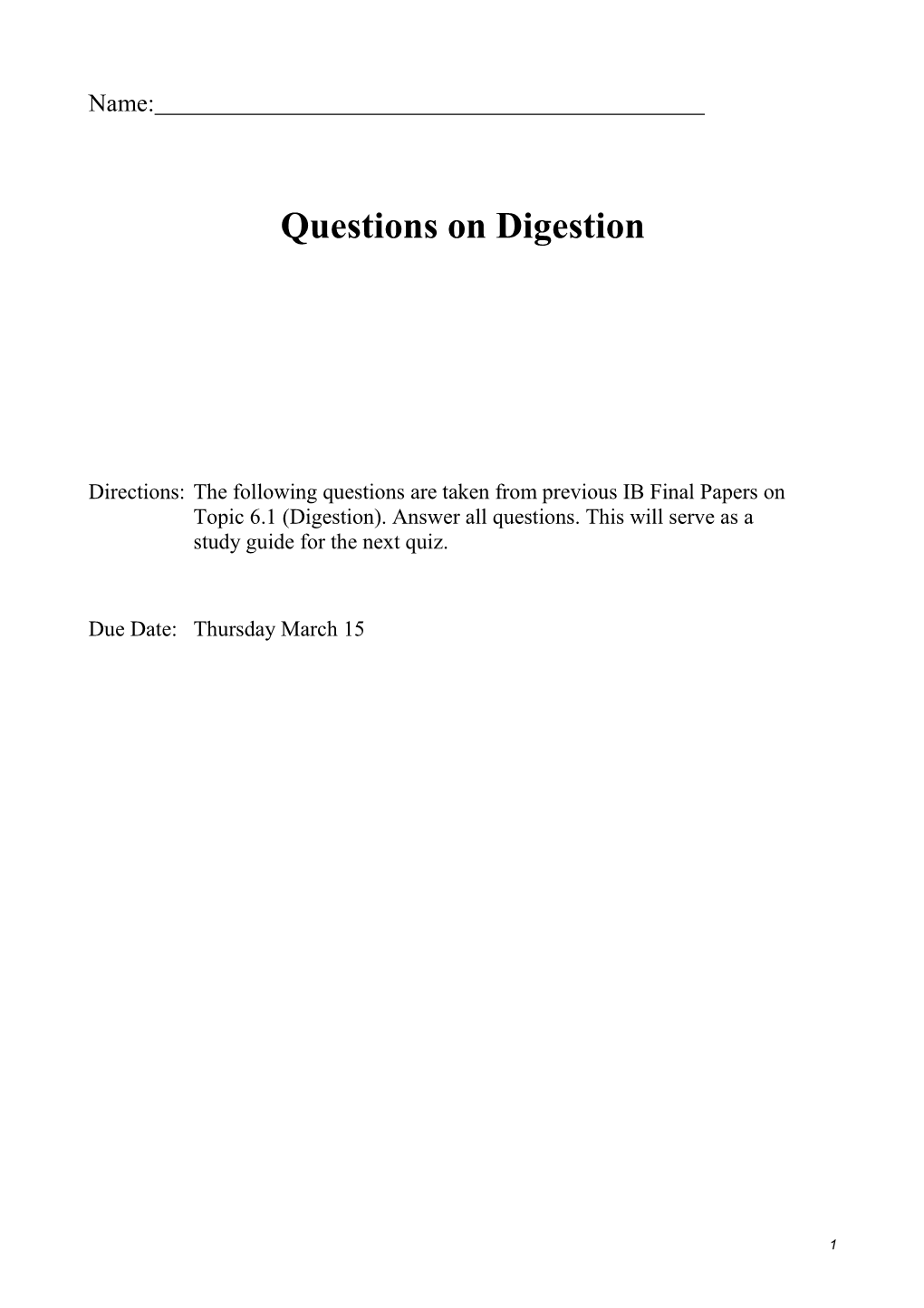 Questions on Digestion