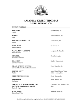 Amanda Krieg Thomas Music Supervisor