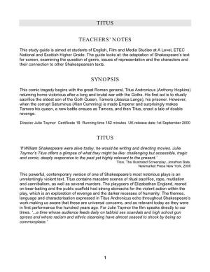Titus Teachers' Notes Synopsis Titus