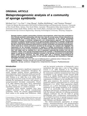 Metaproteogenomic Analysis of a Community of Sponge Symbionts