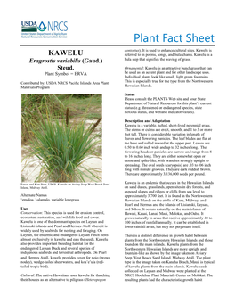 Kawelu Plant Fact Sheet