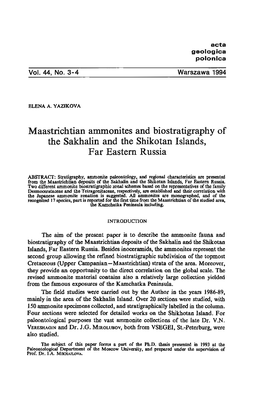 Maastrichtian Ammonites and Biostratigraphy of the Sakhalin and the Shikotan Islands, Far Eastern Russia