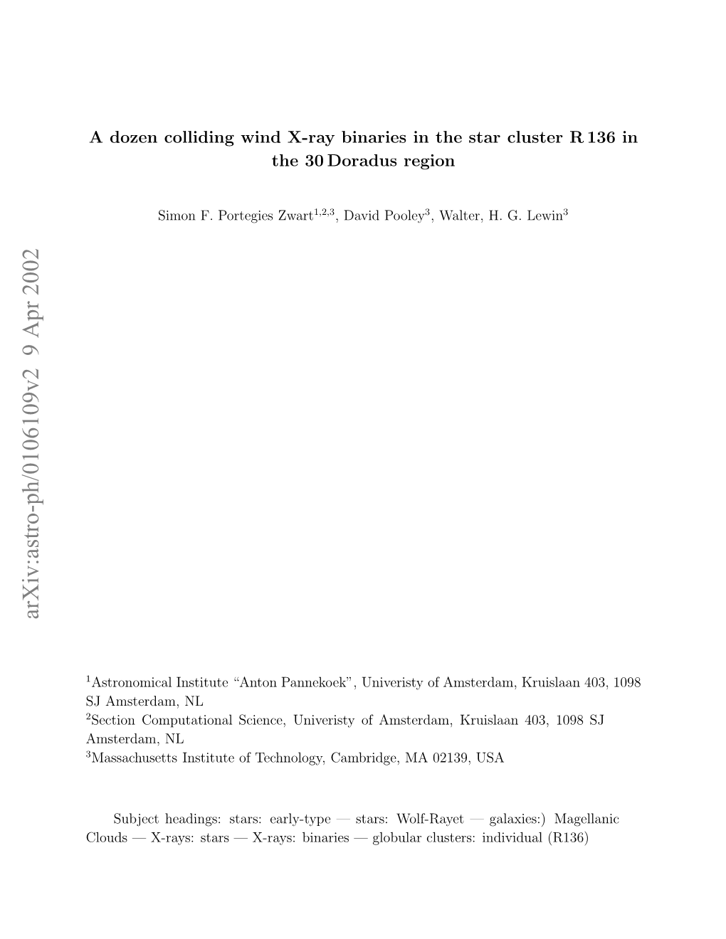 Arxiv:Astro-Ph/0106109V2 9 Apr 2002