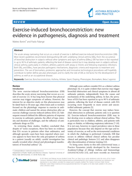 Exercise-Induced Bronchoconstriction: New Evidence in Pathogenesis, Diagnosis and Treatment Matteo Bonini* and Paolo Palange