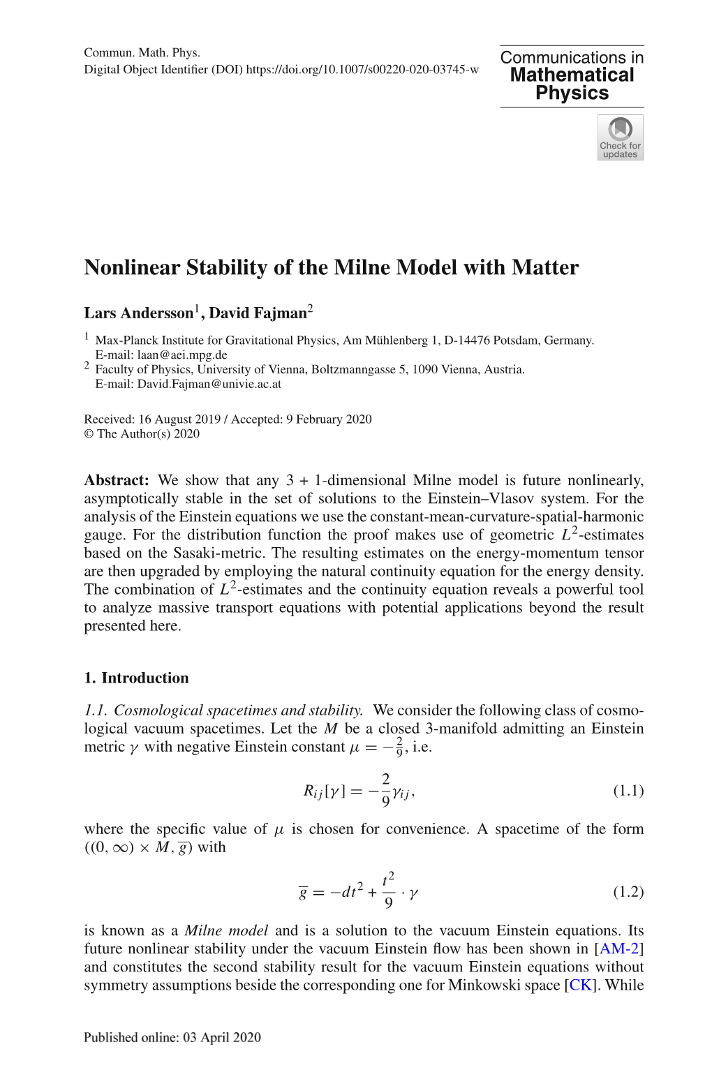 Nonlinear Stability of the Milne Model with Matter