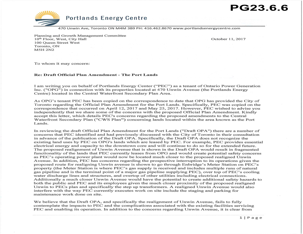 Communication from Kevin Dick, General Manager, Portlands Energy Centre