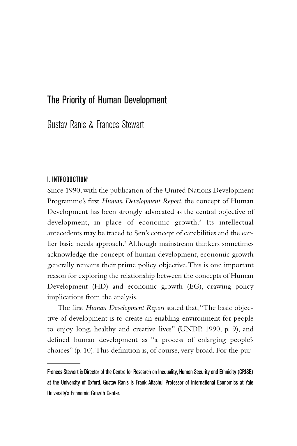 The Priority of Human Development