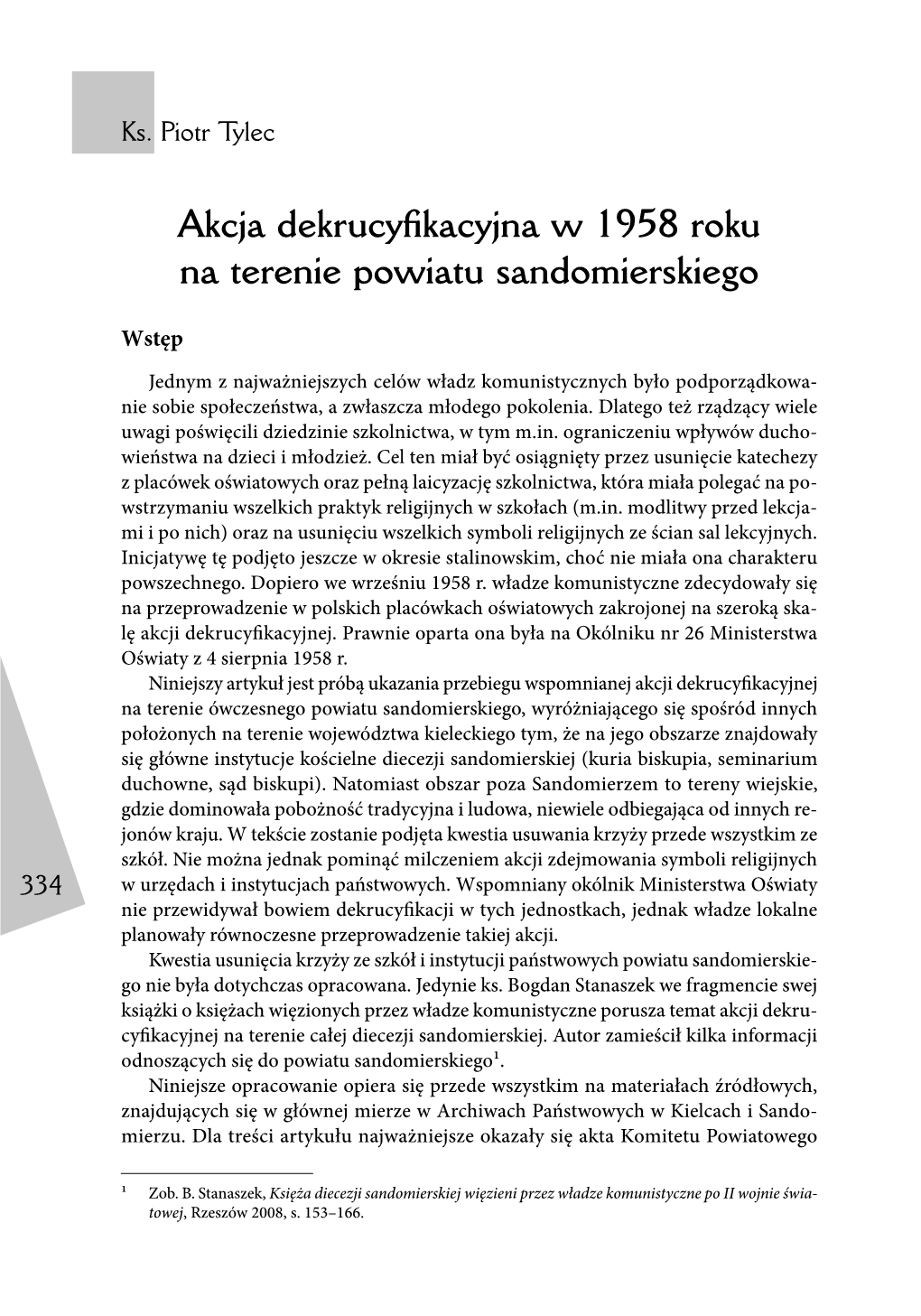 Akcja Dekrucyfikacyjna W 1958 Roku Na Terenie Powiatu Sandomierskiego