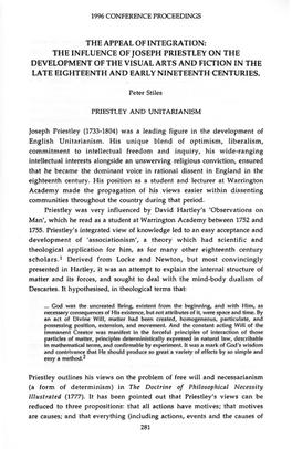 The Influence of Joseph Priestley on the Development of the Visual Arts and Fiction in the Late Eighteenth and Early Nineteenth Centuries