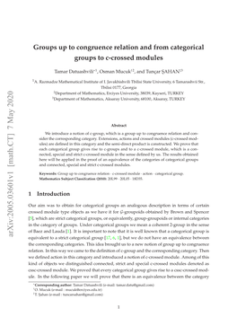 Groups up to Congruence Relation and from Categorical Groups to C