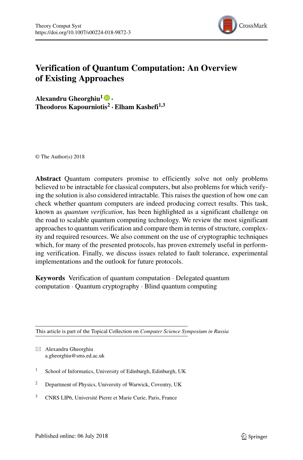 Verification of Quantum Computation: an Overview of Existing Approaches