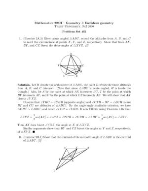 Euclidean Geometry Trent University, Fall 2006 Problem Set #5 1