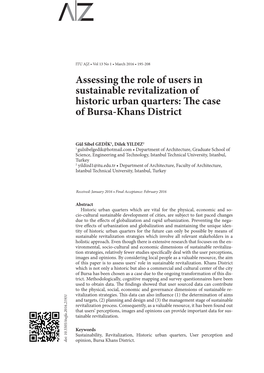 Assessing the Role of Users in Sustainable Revitalization of Historic Urban Quarters: the Case of Bursa-Khans District