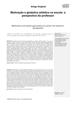 Motivação E Ginástica Artística Na Escola: a Perspectiva Do Professor