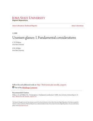 Uranium Glasses: I. Fundamental Considerations C