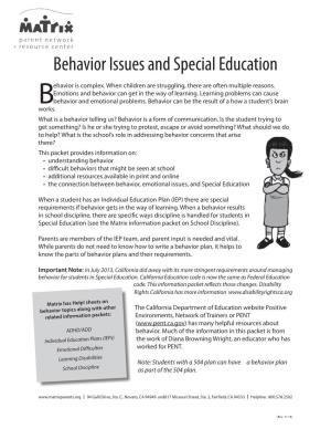 Behavior Issues and Special Education