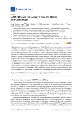 CRISPR/Cas9 for Cancer Therapy: Hopes and Challenges