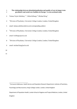 Association Between Deinstitutionalisation and Quality Of