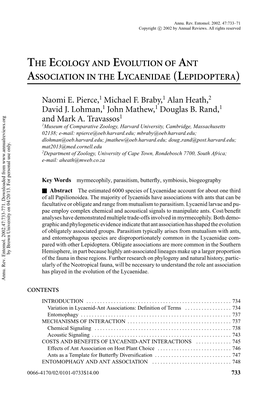 The Ecology and Evolution of Ant Association in the Lycaenidae (Lepidoptera)