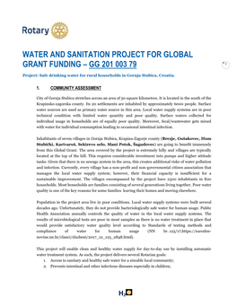 Water and Sanitation Project for Global Grant Funding – Gg 201 003 79 1