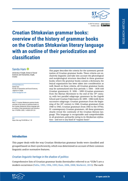 Croatian Shtokavian Grammar Books: Overview of the History of Grammar