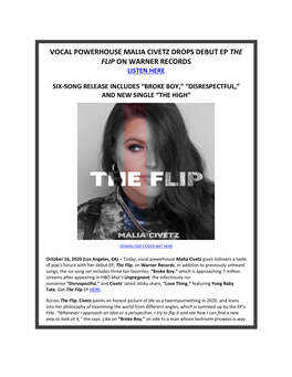 Vocal Powerhouse Malia Civetz Drops Debut Ep 'The Flip' on Warner Records!