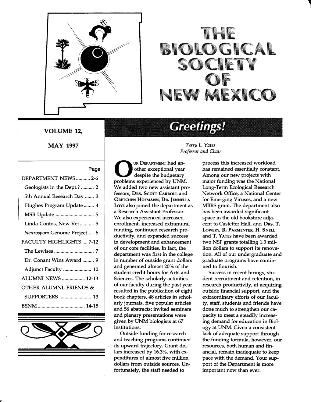 May 1997 the BIOLOGICAL SOCIETY of NEW MEXICO
