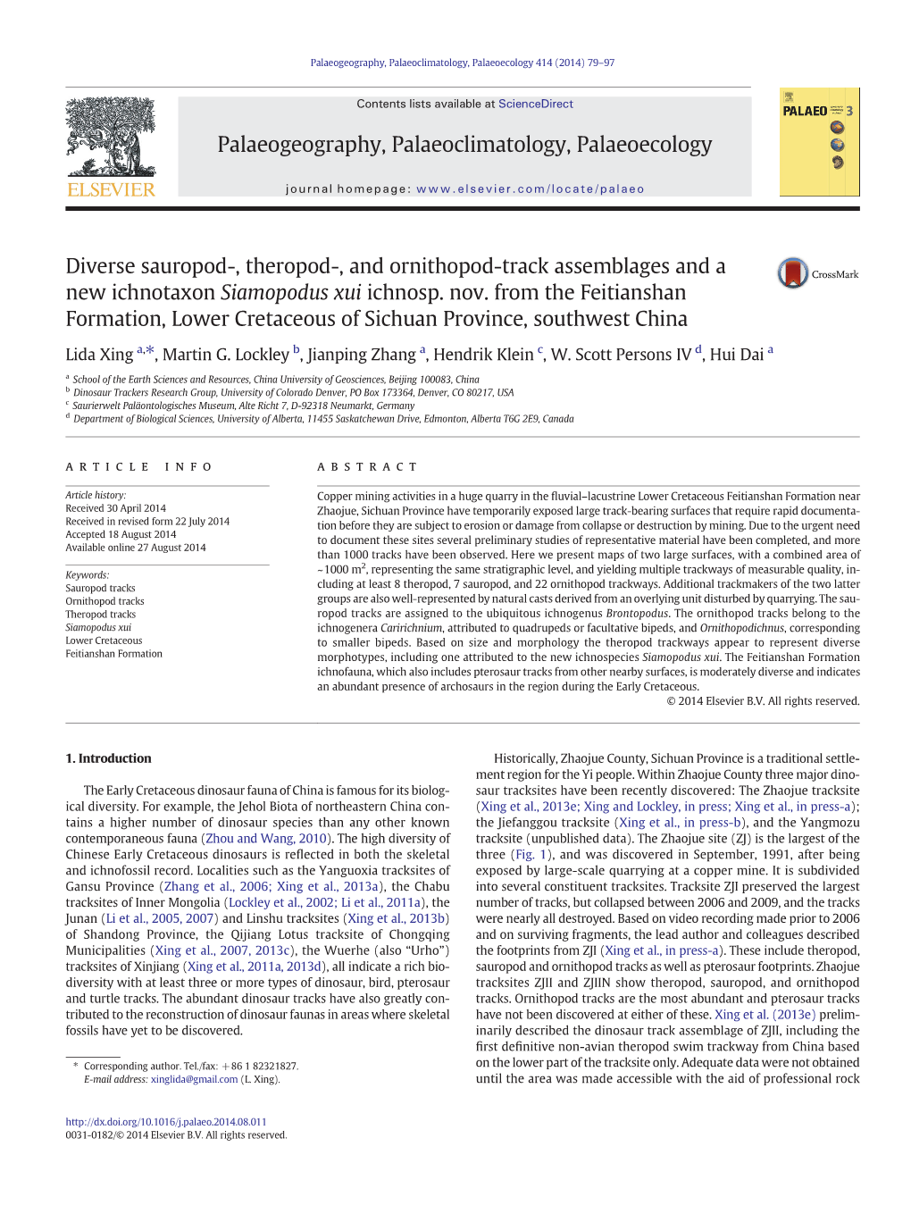 Diverse Sauropod-, Theropod-, and Ornithopod-Track Assemblages and a New Ichnotaxon Siamopodus Xui Ichnosp