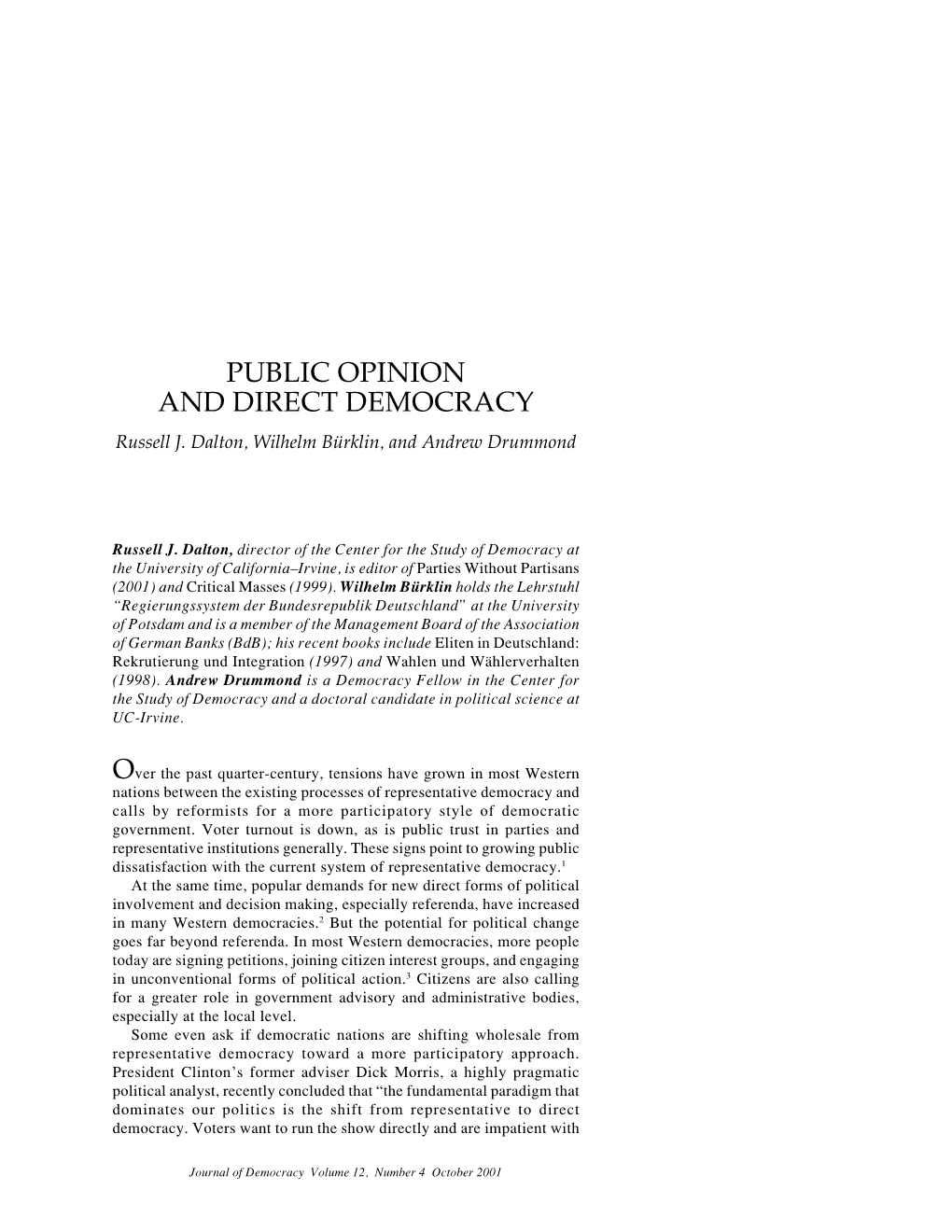 PUBLIC OPINION and DIRECT DEMOCRACY Russell J