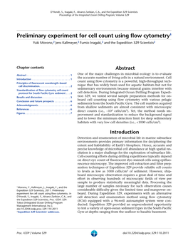Preliminary Experiment for Cell Count Using Flow Cytometry1 Yuki Morono,2 Jens Kallmeyer,2 Fumio Inagaki,2 and the Expedition 329 Scientists2