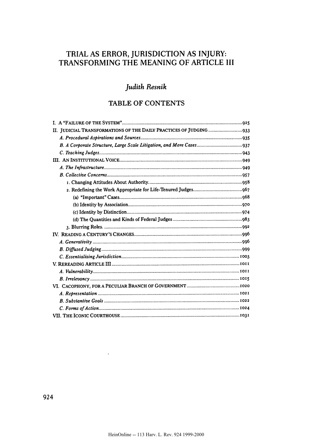 Trial As Error, Jurisdiction As Injury: Transforming the Meaning of Article Iii