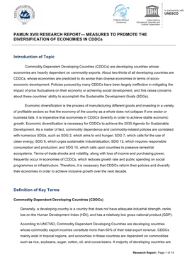 PAMUN XVIII RESEARCH REPORT— MEASURES to PROMOTE the DIVERSIFICATION of ECONOMIES in Cddcs