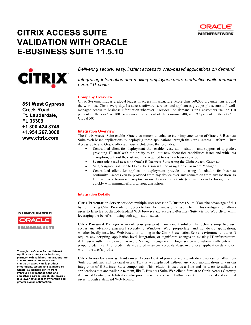 Citrix Access Suite Validation with Oracle E-Business Suite 11.5.10